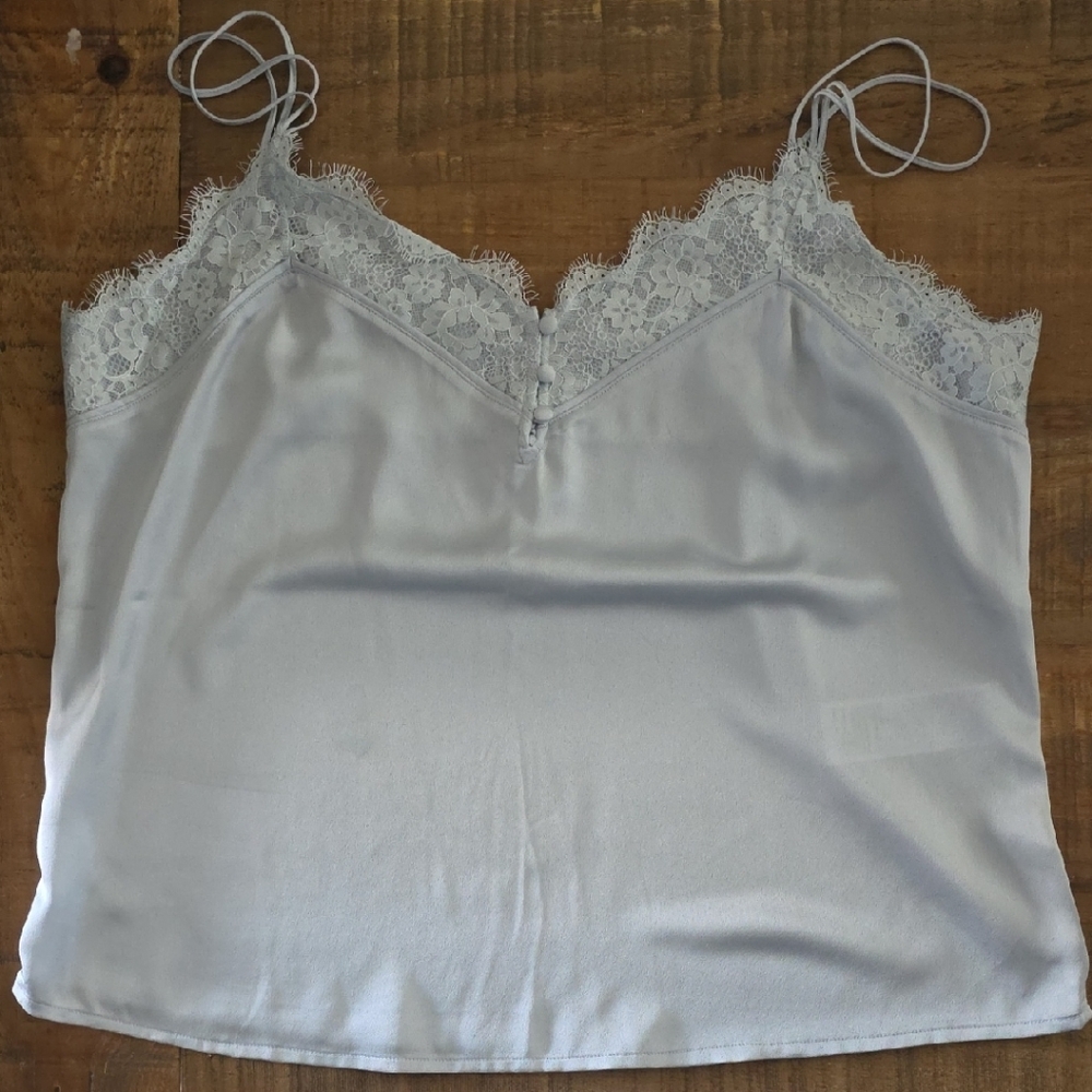 Abercrombie & Fitch Lace Trim Satin Cami Top - Blue Grey